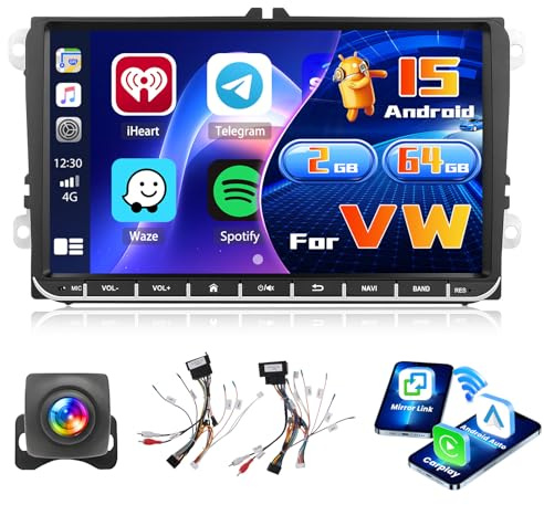Inefala Radio för VW Golf 5 Golf 6 Skoda Polo Passat Tiguan Touran Android 2 64G med trådlös CarPlay Android Car, 9 tums skärm med EQ 26UI FM RDS GPS Bluetooth WiFi SWC AHD backkamera