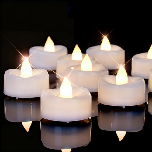 AMAGIC 12er Flammenlose LED-Teelichter – Batteriebetriebene Kerzenimitate, 100+ Std. Leuchtdauer – Für Hochzeit, Weihnachten, Tischdeko, Zuhause,weißer Außenschale