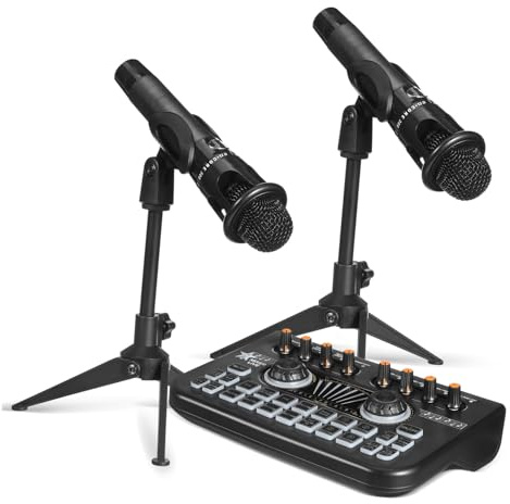 Yardwe Equipos para Podcast con Mezclador Dj y Doble Micrófono Tarjeta de Sonido con Cambiador de Voz para Streaming Grabación y Producción de Audio
