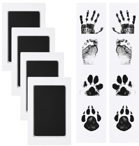 4 st baby-handavtryck och fotavtryck, set med tassavtryck, hund och katt, babyavtrycksset för nyfödda, fotavtryck, babyset med papper för babyshower och minnesgåva