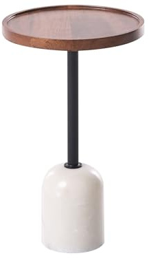 Beliani Mesa Auxiliar Moderna con Tablero Redondo de Madera de Mango y Base Redonda de Metal y mármol para salón marrón/Blanco Rainy