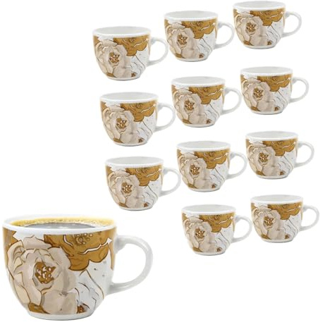 MA MAISON Tazzine da Caffè 80Ml - in Porcellana, Idea Regalo, Caffè Espresso, con Fiori, Momenti in Compagnia, Originale - (12PZ Lux)