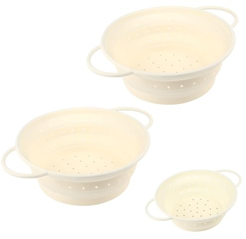 Confezione da 3 scolapasta pieghevoli in silicone per risparmiare spazio nell'armadio, include cestino da 33 e 28 cm