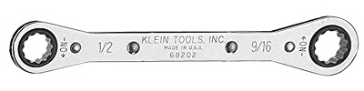 Klein Tools 68202 Ratcheting Box Wrench 1/2-Inch x 9/16-Inch with Reverse Ratcheting and Chrome Plated Finish