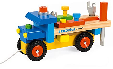 Janod - Mon Premier Jeu de Construction - Camion de Bricolage - Jouet d'Eveil à Promener 2 en 1 - 3 outils inclus - Dès 2 Ans, J05022