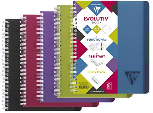 Clairefontaine 329156C - Spiralheft/Schulheft Linicolor Evolutiv'Book mit Doppelspirale, 4-fach gelocht, mikroperforiert, 22,5x29,7cm, 120 Blatt, 90g, liniert mit Kopfleiste, farbig sortiert, 1 Stück