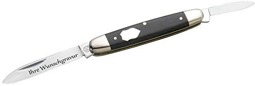 Hartkopf-Taschenmesser, Ebenholz, Neusilberbacken, 2-teilig, Stahl 1.4034, mit Namensgravur