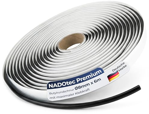 Esnado Ruban mastic rond en caoutchouc butyle 8 mm x 6 m Noir