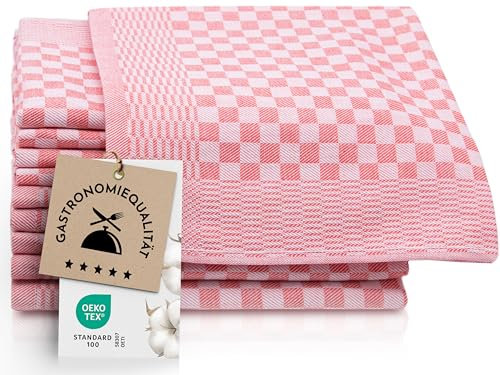 ZOLLNER 10er Set Geschirrtücher Baumwolle in 46x70 cm - super saugstarke und robuste Küchentücher – waschbar bis 60°C – in rot kariert - Gastronomiequalität - Oeko Tex® Zertifiziert
