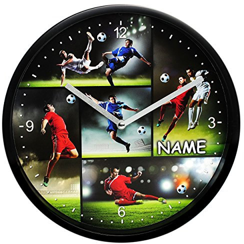 alles-meine.de GmbH Wanduhr - Fußball & Fußballspieler - inkl. Name - Ø 23 cm groß - sehr leise ! - Uhr - Analog - Wohnzimmer & Kinderzimmer - Lernuhr - Kinder & Erwachsene -..