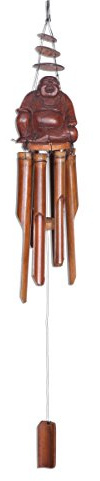 Großes Ca. 80cm Windspiel Happy Buddha Holz Feng Shui Klangspiel Geschnitzt Kokosnuss Guter Klang