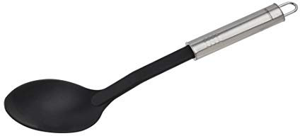 FACKELMANN Servierlöffel 31 cm OVALGRIFF, Vorlegelöffel für beschichtete Pfannen und Töpfe, Küchenhelfer aus hochwertigem Edelstahl und Kunststoff (Farbe: Silber/Schwarz), Menge: 1 Stück