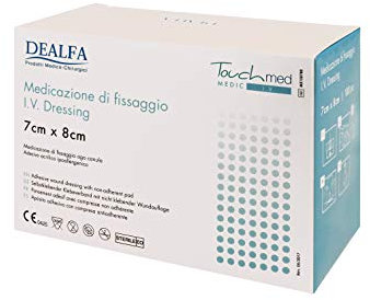 TOUCHMED Medicazione Adesiva in TNT Sterile di Fissaggio Cannula e Catetere con Taglio a U - IV Dressing - 7x8 cm - Monouso - Confezione da 100 Pezzi