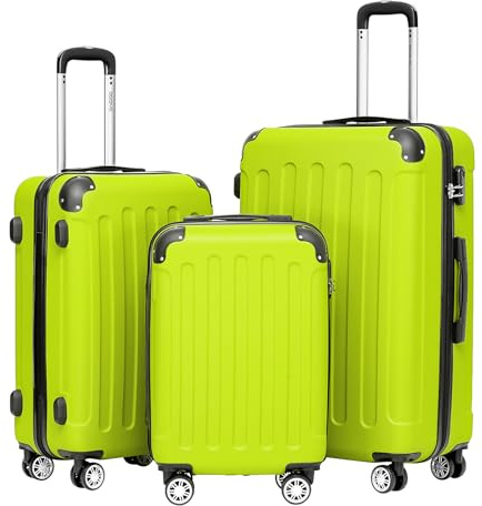 BEIBYE- Hartschalenkoffer Koffer Trolley Rollkoffer Reisekoffer Zahlenschloß 4 Zwilings-Rollen (Celery, Koffer-Set)