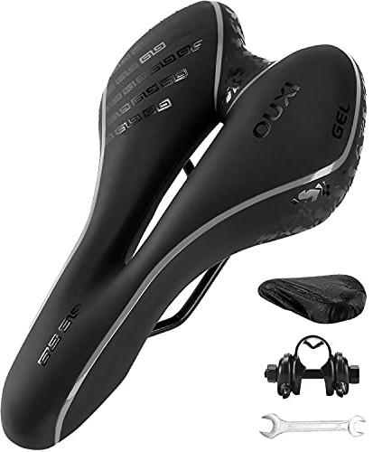 OUXI Bequemer Gel-Fahrradsattel für Mountainbike, Rennrad, Heimtrainer, weich gepolstert und stoßdämpfend, wasserdicht, für Damen und Herren, Schwarz
