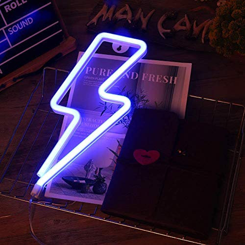 Lightning Bolt Neonschilder, LED Lightning Neon Sign, Lightning Bolt Wall Neonschild, batterie- oder USB-betriebenes Neonschild, Lightning Bolt Neonlichter für Schlafzimmer, Weihnachten (Blue)