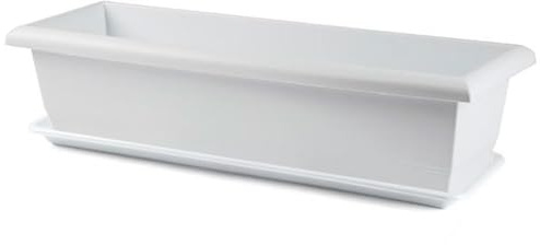 Acan Tradineur - Jardinera de plástico con Plato - Modelo PLFT - Macetero, Maceta para Plantas y Flores Rectangular de plástico con Agujeros de Drenaje (60 cm, Blanco)