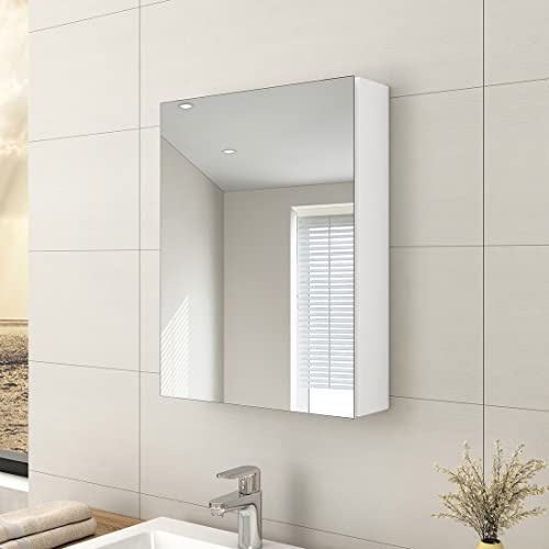 EMKE Bathroom Vanity Mirror Cabinet with Storage - Single Door Wall Mounted Frameless Medicine Cabinet, Makeup Bathroom Wall Storage