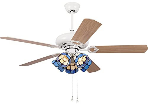 GAUUA Modern Retro Ceiling Fan Light Dining Room Decorate Ceiling Fans with Lights Tiffany Style Handmade Stained Glass Living Room Bedroom Kitchen
