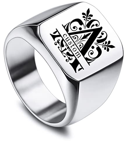 MunkiMix Siegelring für Männer Frauen Jungen 316l wasserfeste Herrenringe Edelstahl im quadratischen Stil, Bündel mit Ringgrößeneinstellern (3 Farben, Größe N-Z+5)
