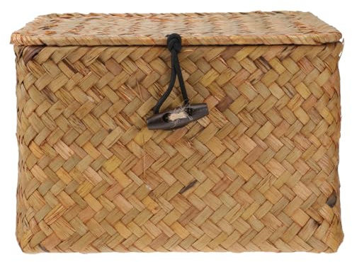 Alipis Straw Woven Storage Box with Lid - Square Rattan Basket for Home Organization Decorative Small Storage Box for Tea Bags and Household Items