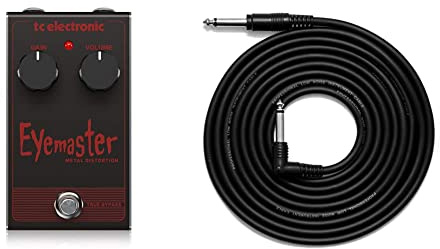 TC Electronic EYEMASTER METAL DISTORTION Skull-Pounding Metal Distortion Pedal & TIGER GAC42 Guitar Bass Keyboard E-Drums Lead - Straight/Angled - 6.35mm 1/4 Jacks - 3m Cable