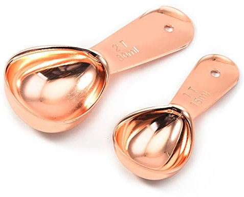 Edelstahl Kaffeelöffel Portionierer, Kaffee Messlöffel Schaufel, Dosierlöffel, Kurze Tee Esslöffel für Tee, Kaffee, Cappuccino, Kakao und Espresso, 15ml und 30ml (Roségold)
