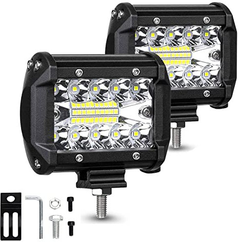 4 Inch Quad Row LED Pods 12960LM Spot Flood Combo Off Road Light Bar - Triple Row LED Work Light Driving Fog Lamps for Pickup Truck ATV UTV SUV Boat