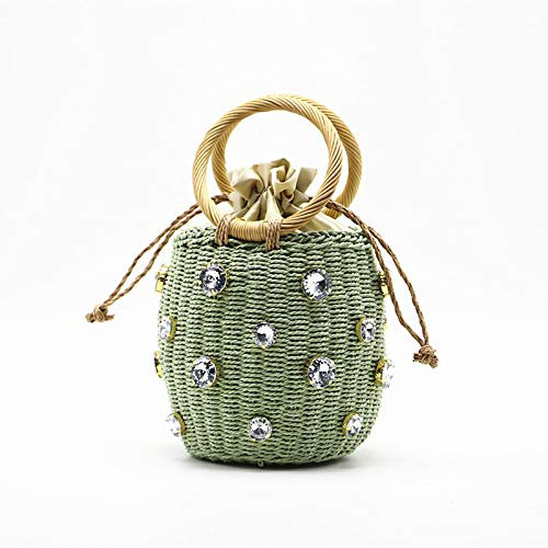 JZYSS Strohtasche Handgemachte Strohtasche Kleine Stroheimertaschen Lady Travel Geldbörsen und Handtaschen Runde Strohtasche (Color : Green)