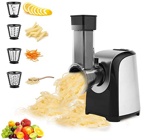 Electric Cheese Grater,Professional Electric Slicer Shredder,150W 4 in 1 Electric Salad Machine for Fruits, Vegetables, Cheeses, Salad Maker with 4 Free Attachments for Home Kitchen Use