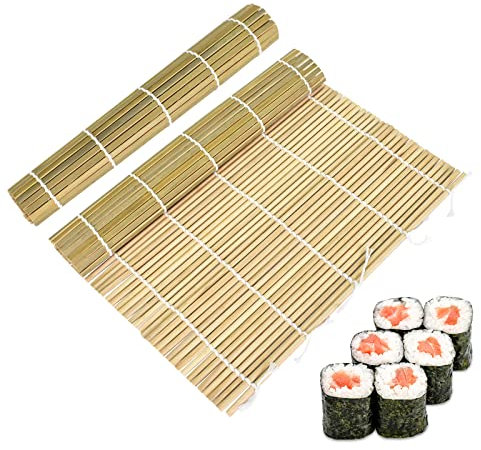 Cozlly 2 Pz Esterilla de Bambu para Sushi, 24 x 24 cm Maquina para Enrollar Sushi, Natural, Reutilizable, Tapete para Sushi, Herramienta para Hacer Sushi