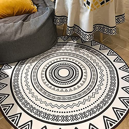Schwarz-weißer runder Teppich, groß, 120 cm, 140 cm, 160 cm, 180 cm, 200 cm, Wohnzimmer, Flur, Deko-Teppich, weicher Kurzflor-Teppich, waschbare Bodenmatte, Yoga-Decken/Durchmesser 80 cm/2,6 Fuß