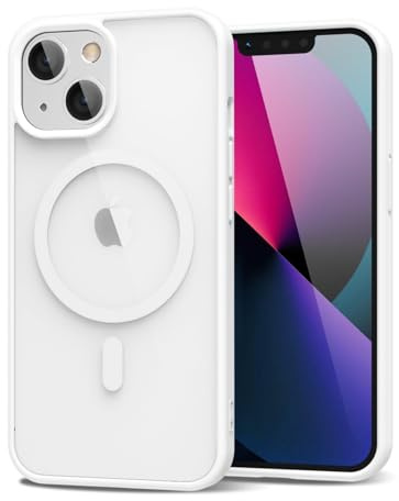 oakxco für iPhone 13 Mini/ 12 Mini Hülle Magsafe Durchsichtig, Klar Magnetisch Induktives Laden Handyhülle Bunt Dünn Silikon & Transparent Hart Plastik, Cute Clear Case Handy Hülle für Mädchen, Weiß