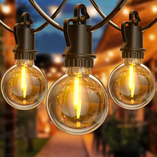 Lichterkette Außen Strom - LED Outdoor Lichterkette Glühbirnen Außen Innen Strom mit Stecker, 8,8M 28,9Ft 12+1 Warmweiße IP54 G40 Glühbirnen Plastik für Balkon Party Camping Garten Hochzeit Terrasse