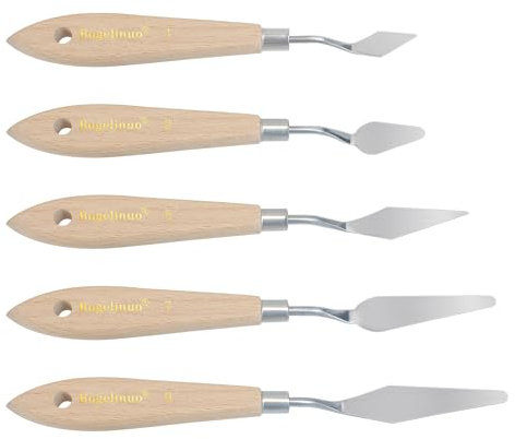 5pcs Acrylic Paint Craft Palette Small Art Spatula Tool Plastic Pallet Kit Stainless Steel Wooden Handle Trowel Set Large Watercolour Oil Mini Canva Rock Painting Spray Artist Kid Adult Supply