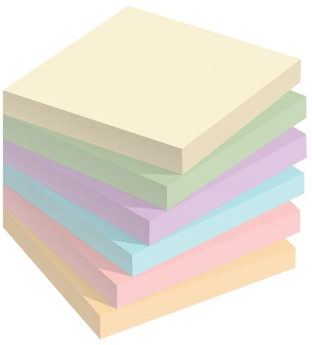 Super Sticky Notes, 600 Sheets Self-Sticking Notes for Walls Desktop Monitors and Fridge, Multi Use Sticky Notes in Pastel Colour for Organization and to Do Lists, 6 Pack