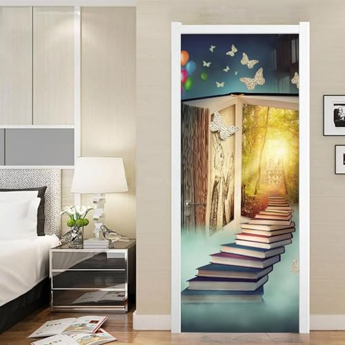 Türtapete Selbstklebend Bücher Bücher Leiter 90 X 210 Cm Türtapete Selbstklebend Türposter,Fototapete Selbstklebend 3D Pvc Türaufkleber Diy Türbild,Türfolie Poster Tapete - Türkunst - Türfot -7N2F6R0