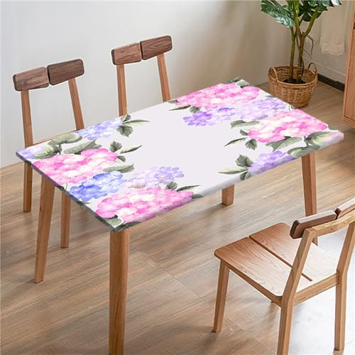 Morbuy 3D Tovaglia Rettangolare con Bordo Elastico, Copritavolo Rettangolare con Elastico Tovaglie Esterno Antimacchia per Giardino, Picnic e Feste (Ortensie,4.5FT/140x80cm)