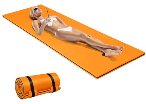 HOMASIS Materassino Galleggiante Mare, Tappetino Galleggiante per Acqua in Schiuma XPE, Materassino Piscina Avvolgibile con Design Cuscino, Fino a 70/100 kg (Arancione, 210 x 66)