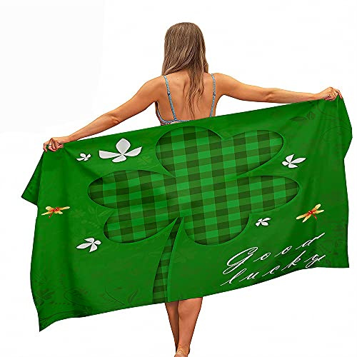 Treer Mikrofaser Handtuch, 3D Klee Strandtuch, Schnelltrocknendes Handtuch, Reisehandtuch Leicht, Microfaser Badetuch Groß, Microfaser Handtücher (70x150cm,dunkelgrün)