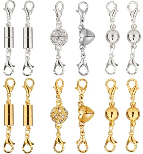 12PCS Magnetic Clasps for Necklaces,Magnetic Necklace Clasps,Locking Magnetic Jewelry Clasp,Magnetic Jewellery Clasps,Magnetic Necklace Fasteners for Jewelry Making(Gold and Silver)