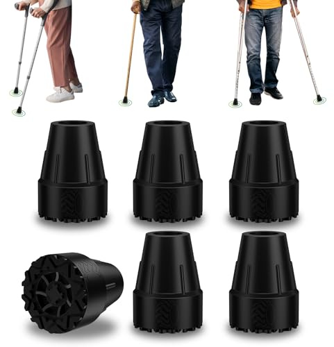 supregear Puntali in Gomma, 6 Pezzi 19 mm Gommini per Stampelle e Bastoni, Gomma Antiscivolo Base Larga con Inserto in Metallo, Presa Estrema