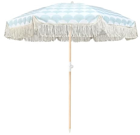 Sljovexity Parasol De Jardin Exterieur 2m, Parasol De Plage Anti UV Pliable, Parasol À Frange Inclinable, Parasol De Balcon Protection UPF50+ Etanche, Parasol De Terrasse sans Base, pour Patio