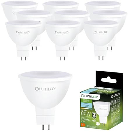 Lumiled 230V GU5.3 LED Lampen Leuchtmittel Spot 10 Stück Set, MR16 8W (entspricht 80W) 6500K Kaltweiß 720 Lumen 120° Abstrahlwinkel Spots Glühbirnen