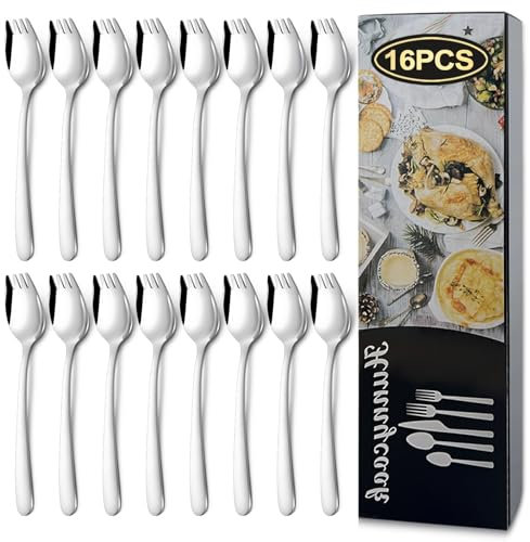 Hunnycook 16 Pack Stainless Steel Spork - 18cm, Camping Cutlery, Outdoor Fork & Spoon Combo, Dessert Spork & Salad Forks, Durable & Lightweight for Hiking, Picnics & Travel（7.2inch）