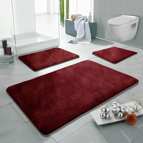 Linden Berg Badematte Bordeaux 60 x 100 cm | Rutschfester Badteppich, Mikrofaser, TPR-Rücken, Oekotex Zertifiziert, Saugfähig