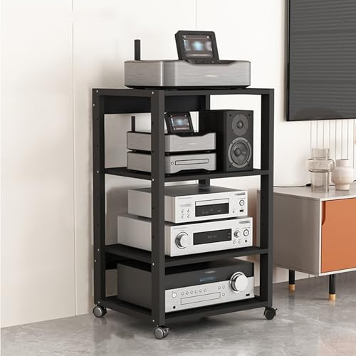 HiFi Rack TV Regal Audio Schrank aus Holz & Stahl 3/4/5/6 Schicht Schwarz Komponenten Rack Plattenspieler Tisch mit verstellbaren Ablage Kleines Desktop Stand Rack für Amplifier Equipment dac(50x40x90
