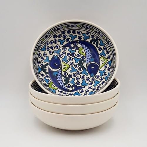 Lot de 4 assiettes creuses Jatte Poissons Bleus - D 20 cm