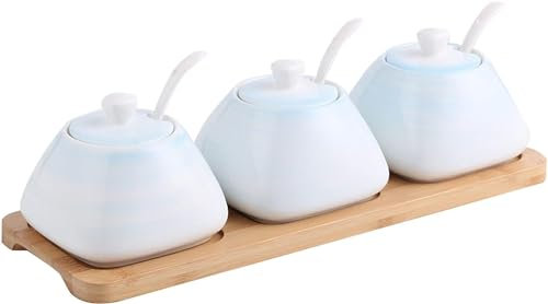 ABBNIA Azucarero de cerámica Colorido Azucarero con Tapa Azucarero de Porcelana con Cuchara Salero pequeño Tarro de Almacenamiento