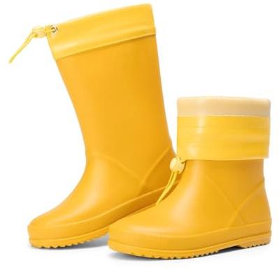 DREAM PAIRS barn regnstövlar pojkar flickor lätta stövlar vattentäta lätt att ta på utomhus spela regn stövel småbarn unisex barn, gUL, 21 EU